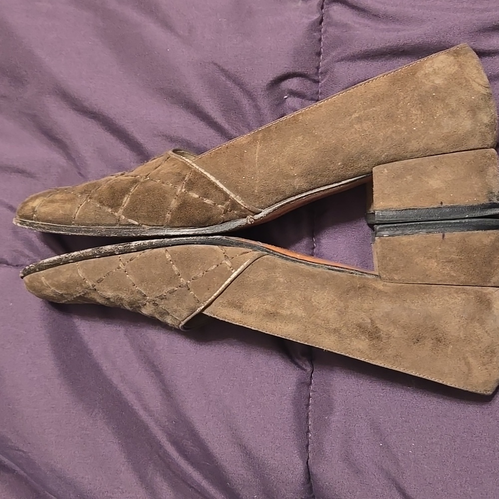 Vintage Salvatore Ferragamo Quilted Brown Suede Heels Size 8.5 - Picture 7 of 12